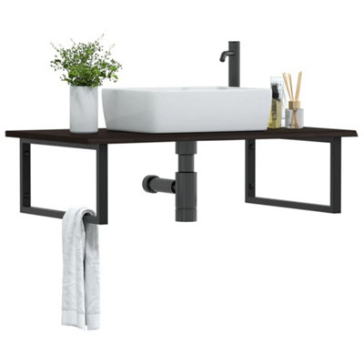 Berkfield Basin Shelf Wall Mounted Steel and Solid Wood Oak