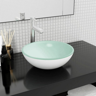 Berkfield Basin Tempered Glass 35x12 cm White