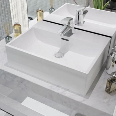 Berkfield Basin with Faucet Hole Ceramic White 51.5x38.5x15 cm Price Comparisons | Compare The Build