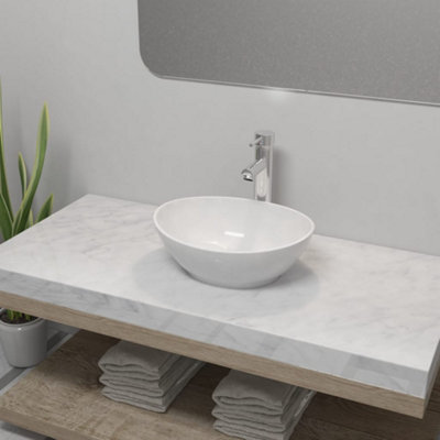 Berkfield Bathroom Basin with Mixer Tap Ceramic Oval White