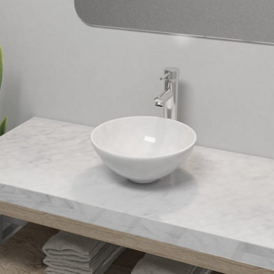 Berkfield Bathroom Basin with Mixer Tap Ceramic Round White Price Comparisons | Compare The Build