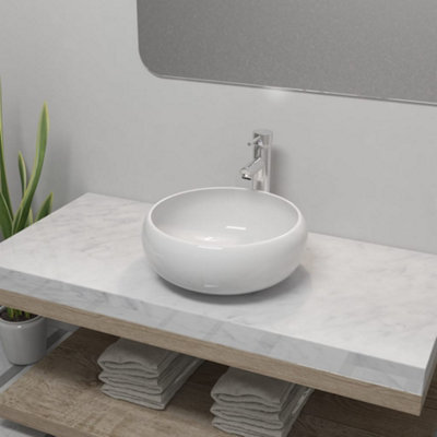Berkfield Bathroom Basin with Mixer Tap Ceramic Round White Price Comparisons | Compare The Build