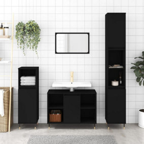 Berkfield Bathroom Cabinet Black 30x30x100 cm Engineered Wood