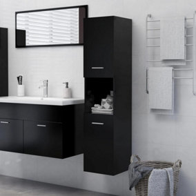 Berkfield Bathroom Cabinet Black 30x30x130 cm Engineered Wood