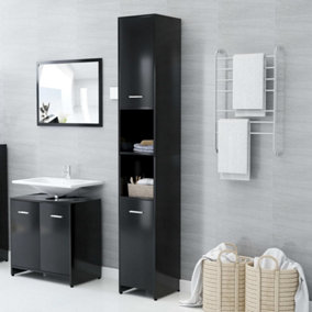 Berkfield Bathroom Cabinet Black 30x30x183.5 cm Engineered Wood