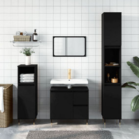 Berkfield Bathroom Cabinet Black 30x30x190 cm Engineered Wood