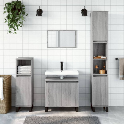 Berkfield Bathroom Cabinet Grey Sonoma 58x33x60 cm Engineered Wood | DIY at B&Q