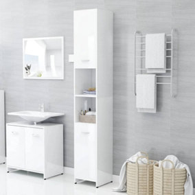 Berkfield Bathroom Cabinet High Gloss White 30x30x183.5 cm Engineered Wood