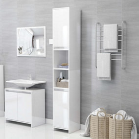 Berkfield Bathroom Cabinet High Gloss White 30x30x183.5 cm Engineered Wood