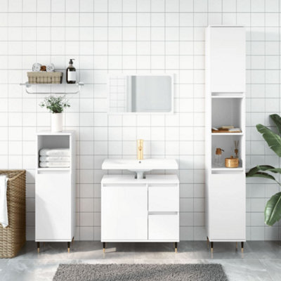 Berkfield Bathroom Cabinet High Gloss White 30x30x190 cm Engineered Wood Price Comparisons | Compare The Build