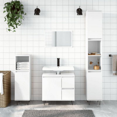 Berkfield Bathroom Cabinet High Gloss White 30x30x190 cm Engineered Wood Price Comparisons | Compare The Build