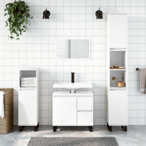 Berkfield Bathroom Cabinet High Gloss White 65x33x60 cm Engineered Wood