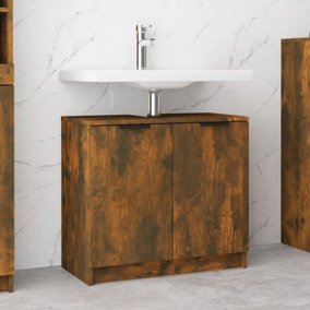 Berkfield Bathroom Cabinet Smoked Oak 64.5x33.5x59 cm Engineered Wood