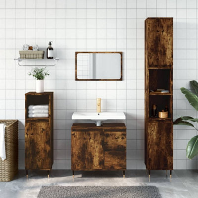 Berkfield Bathroom Cabinet Smoked Oak 65x33x60 cm Engineered Wood Price Comparisons | Compare The Build