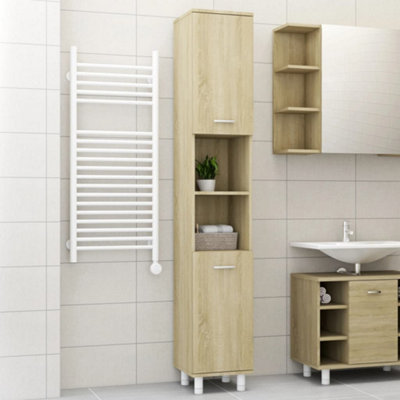 Berkfield Bathroom Cabinet Sonoma Oak 30x30x179 cm Engineered Wood Price Comparisons | Compare The Build