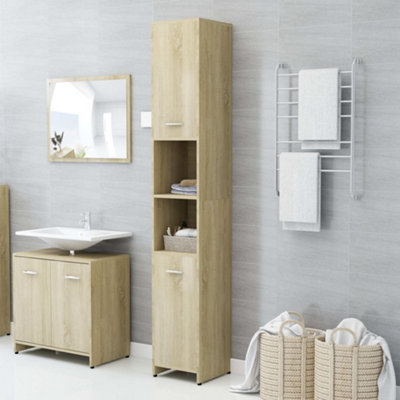 Berkfield Bathroom Cabinet Sonoma Oak 30x30x183.5 cm Engineered Wood Price Comparisons | Compare The Build