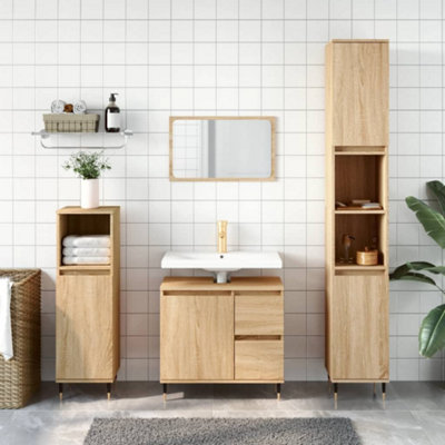 Berkfield Bathroom Cabinet Sonoma Oak 65x33x60 cm Engineered Wood Price Comparisons | Compare The Build