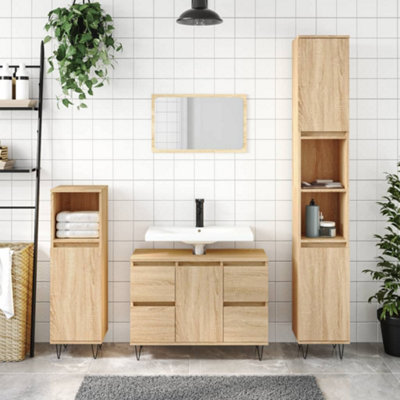 Berkfield Bathroom Cabinet Sonoma Oak 80x33x60 cm Engineered Wood Price Comparisons | Compare The Build