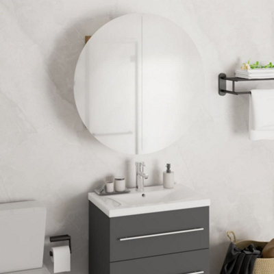 Berkfield Bathroom Cabinet with Round Mirror&LED Black 47x47x17.5 cm