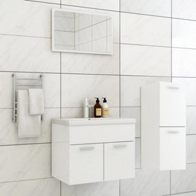 Berkfield Bathroom Furniture Set High Gloss White Engineered Wood