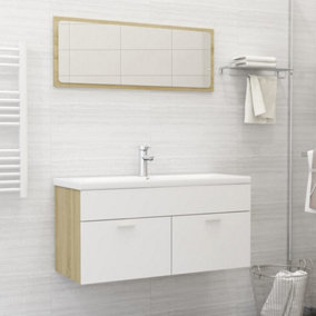 Berkfield Bathroom Furniture Set White and Sonoma Oak Engineered Wood