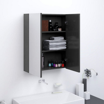 Berkfield Bathroom Mirror Cabinet 60x15x75 cm MDF Grey | DIY at B&Q