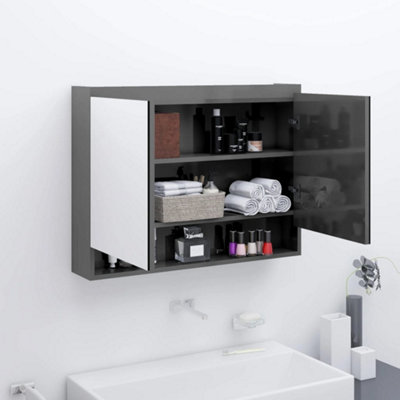 Berkfield Bathroom Mirror Cabinet 80x15x60 cm MDF Shining Grey | DIY at B&Q