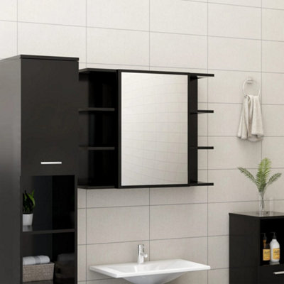 Berkfield Bathroom Mirror Cabinet Black 80x20.5x64 cm Engineered Wood