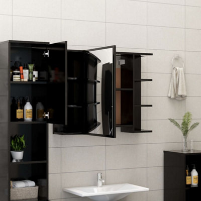 Berkfield Bathroom Mirror Cabinet Black 80x20.5x64 cm Engineered Wood
