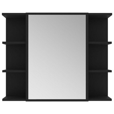 Berkfield Bathroom Mirror Cabinet Black 80x20.5x64 cm Engineered Wood
