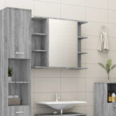Berkfield Bathroom Mirror Cabinet Grey Sonoma 80x20.5x64cm Engineered Wood | DIY at B&Q