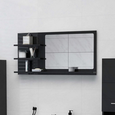 Berkfield Bathroom Mirror High Gloss Black 90x10.5x45 cm Engineered Wood Price Comparisons | Compare The Build