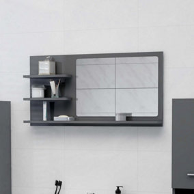 Berkfield Bathroom Mirror High Gloss Grey 90x10.5x45 cm Engineered Wood