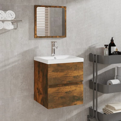Berkfield Bathroom Sink Cabinet with Basin and Mirror Smoked Oak | DIY ...
