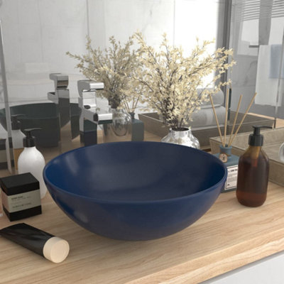 Berkfield Bathroom Sink Ceramic Dark Blue Round