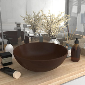 Berkfield Bathroom Sink Ceramic Dark Brown Round