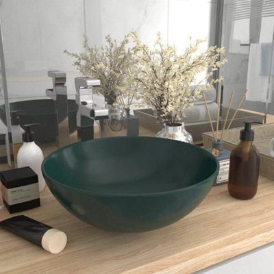 Berkfield Bathroom Sink Ceramic Dark Green Round