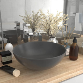 Berkfield Bathroom Sink Ceramic Dark Grey Round