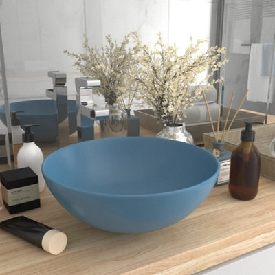Berkfield Bathroom Sink Ceramic Light Blue Round