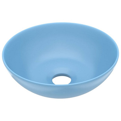 Berkfield Bathroom Sink Ceramic Light Blue Round DIY at B Q