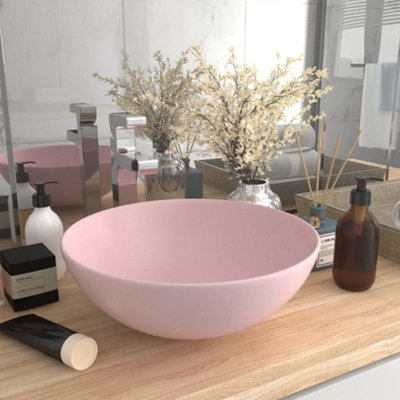 Berkfield Bathroom Sink Ceramic Matt Pink Round