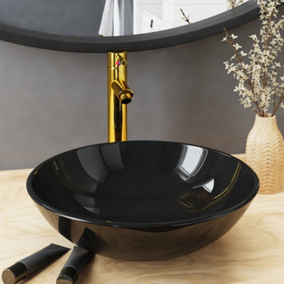 Berkfield Bathroom Sink with Tap and Push Drain Black Tempered Glass Price Comparisons | Compare The Build