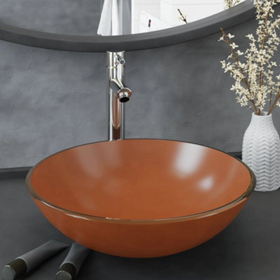 Berkfield Bathroom Sink with Tap and Push Drain Brown Tempered Glass Price Comparisons | Compare The Build