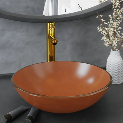 Berkfield Bathroom Sink with Tap and Push Drain Brown Tempered Glass Price Comparisons | Compare The Build