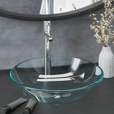 Berkfield Bathroom Sink with Tap and Push Drain Clear Tempered Glass Price Comparisons | Compare The Build