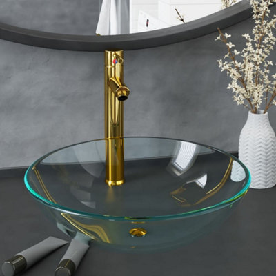 Berkfield Bathroom Sink with Tap and Push Drain Clear Tempered Glass Price Comparisons | Compare The Build