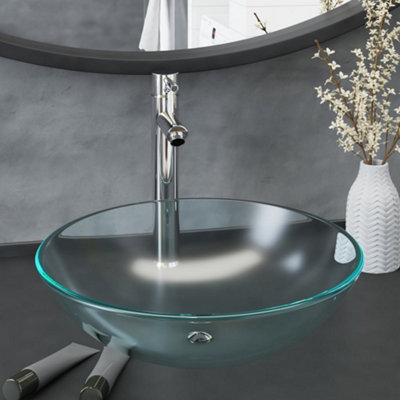 Berkfield Bathroom Sink with Tap and Push Drain Frosted Tempered Glass Price Comparisons | Compare The Build