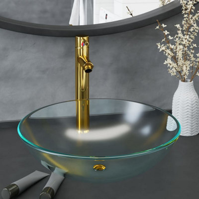 Berkfield Bathroom Sink with Tap and Push Drain Frosted Tempered Glass Price Comparisons | Compare The Build