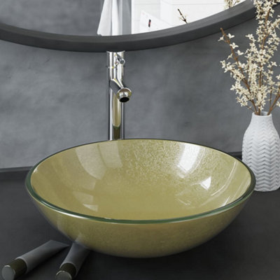 Berkfield Bathroom Sink with Tap and Push Drain Gold Tempered Glass Price Comparisons | Compare The Build