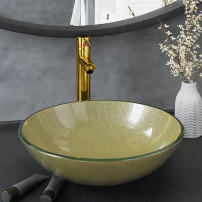Berkfield Bathroom Sink with Tap and Push Drain Gold Tempered Glass Price Comparisons | Compare The Build